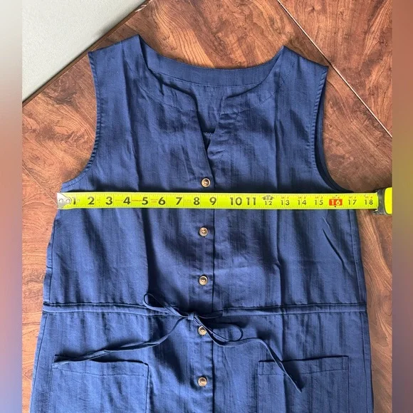 Navy Sleeveless Button-Front Midi Dress - Picture 5 of 10